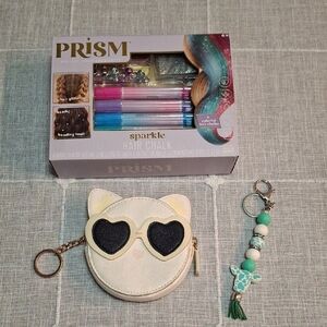 PRISM Sparkle Hair Chalk Set with Cat Purse and Beaded Keychain F